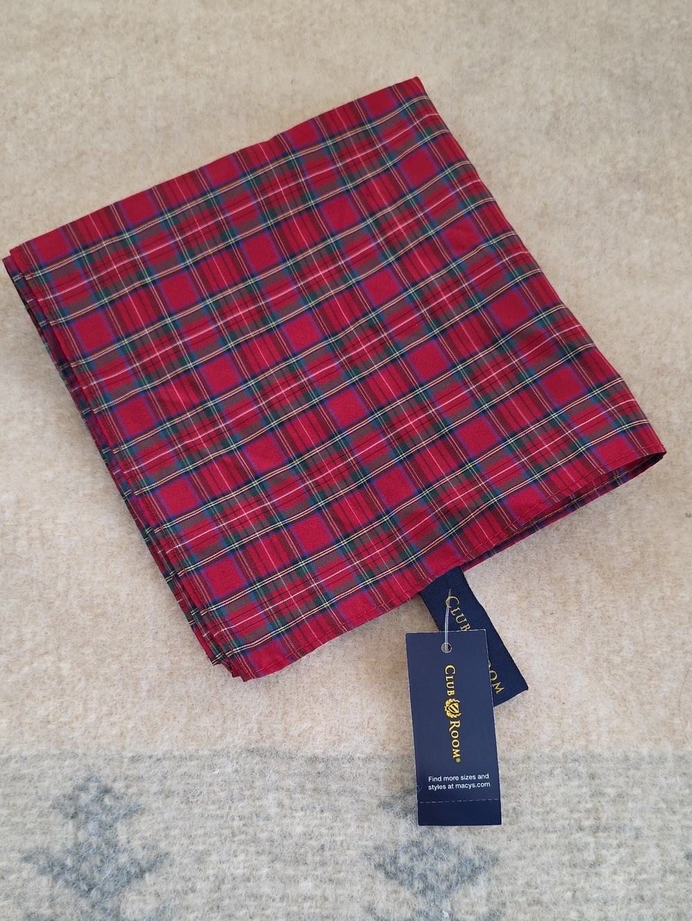 Club Room Red Tartan Plaid Pocket Square